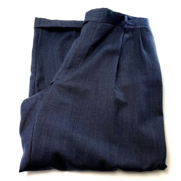 Hart Schaffner Marx Virgin Wool Dress Pants 34/27 Blue Black Check Pleated‎ Cuff - Picture 1 of 6